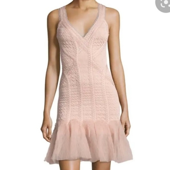 Herve Leger Natia Nude Tulle Dress Size M - Picture 3 of 9